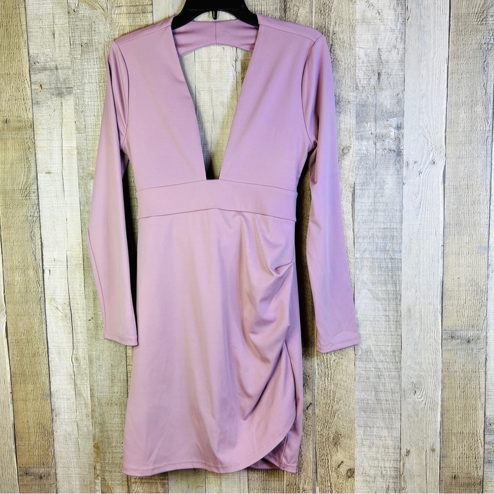Dusty Mauve Size Large Low Cut Dress with Goes around the Neck Long Slee…